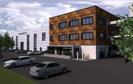 3D-Darstellung des Neubaus der Hargassner Industry Niederlassung in Regau