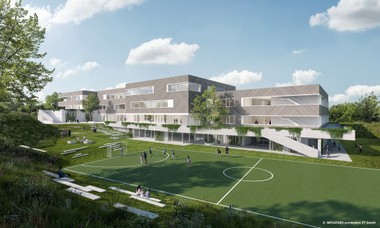 Visualisierung der AHS Winkeläckerstraße in Wien Floridsdorf.