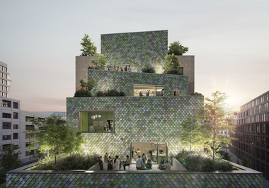 Kaskadenartig fallen die Dachterrassen des MONACO herunter und stellen damit den Sichtbezug zum vorbeigehenden Fußgänger her.