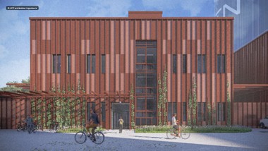Logistikzentrum und Energiezentrale erhalten eine Metallfassade mit bodengebundener Begrünung